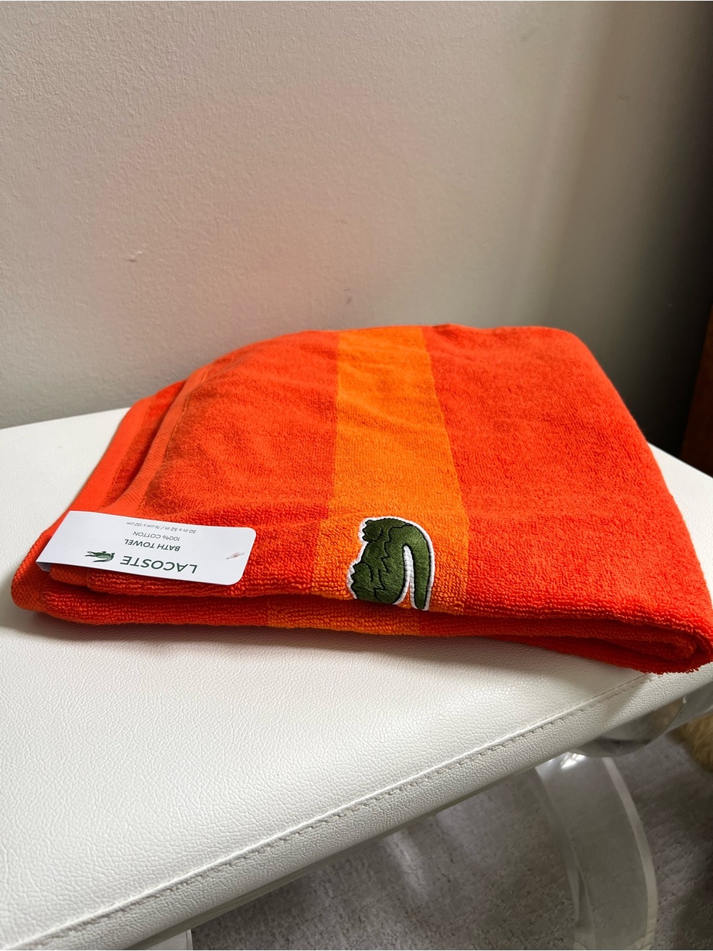 Lacoste Orange Cotton Bath Towel with Logo Band 30in X 52in NEW!!